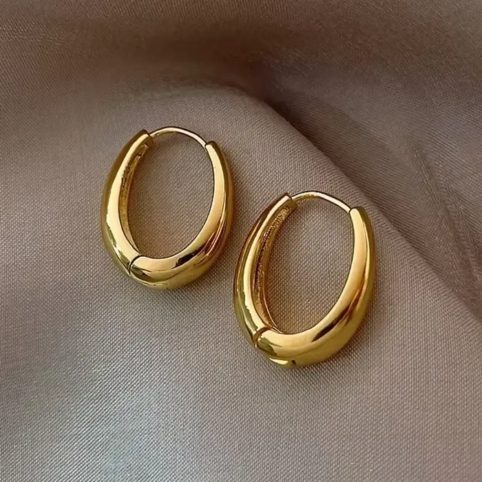 Boucles d'oreilles créoles ovales minimalistes pour femmes, géométrie en métal, document doré, cadea