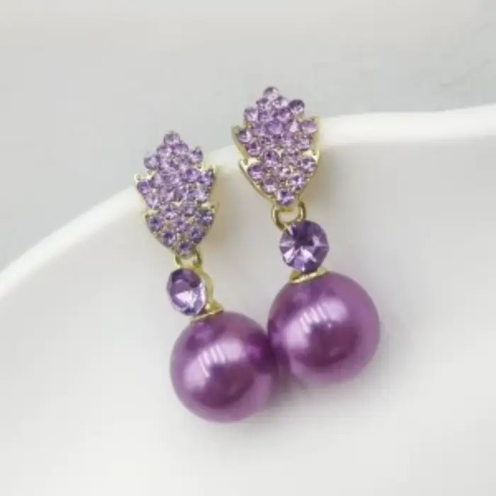 Boucles d'oreilles de luxe pour femmes, romantique, violet brillant, feuilles de Zircon, pendentif e