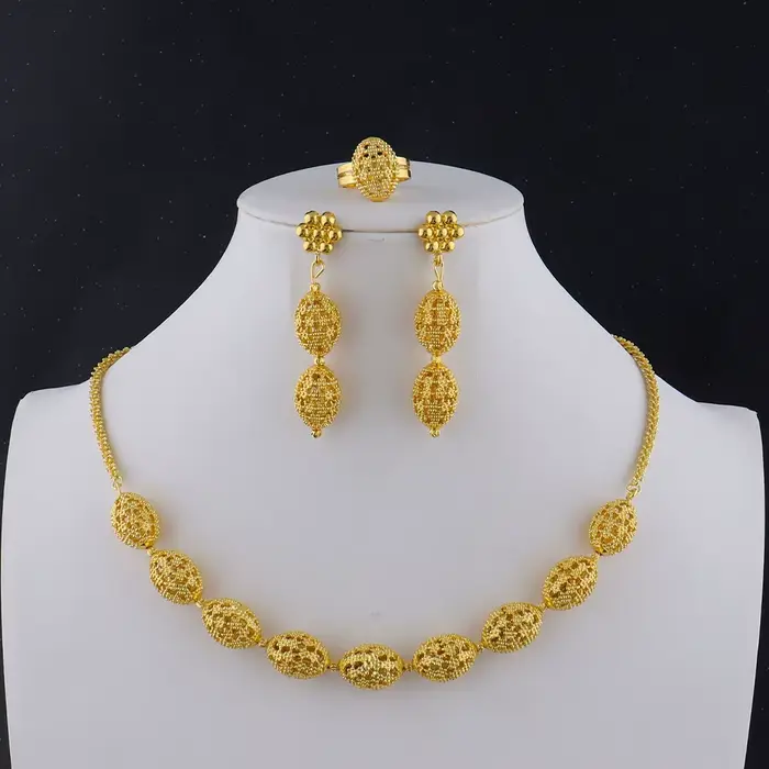 Ensemble de collier, boucles d'oreilles et bagues pour femmes, bijoux de luxe, ensemble de bijoux de