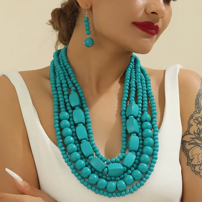 Ensemble de bijoux bohème en perles de bois