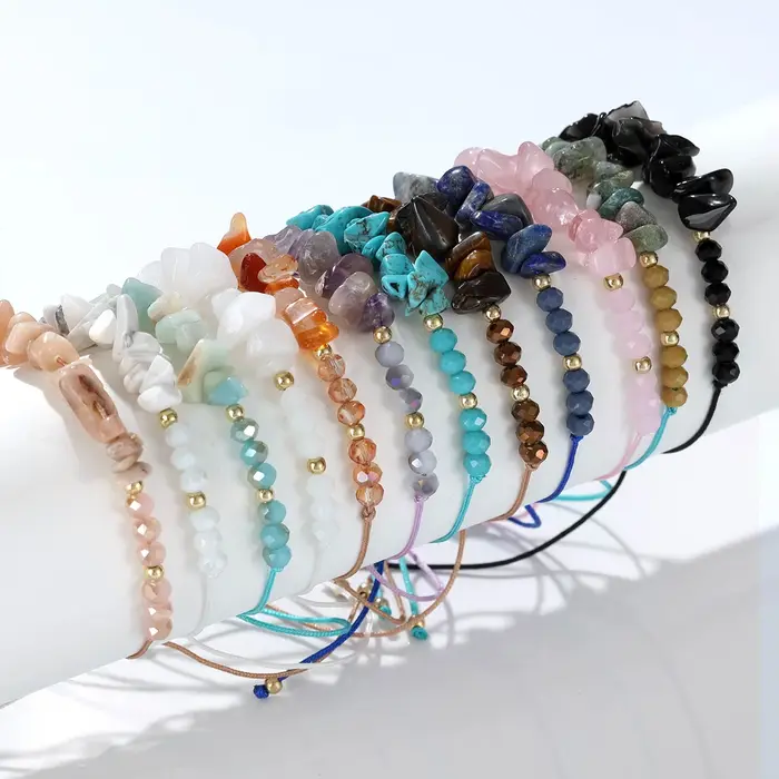 Ensemble de bracelets extensibles tissés en pierre naturelle irrégulière, adaptés à un usage quotidi