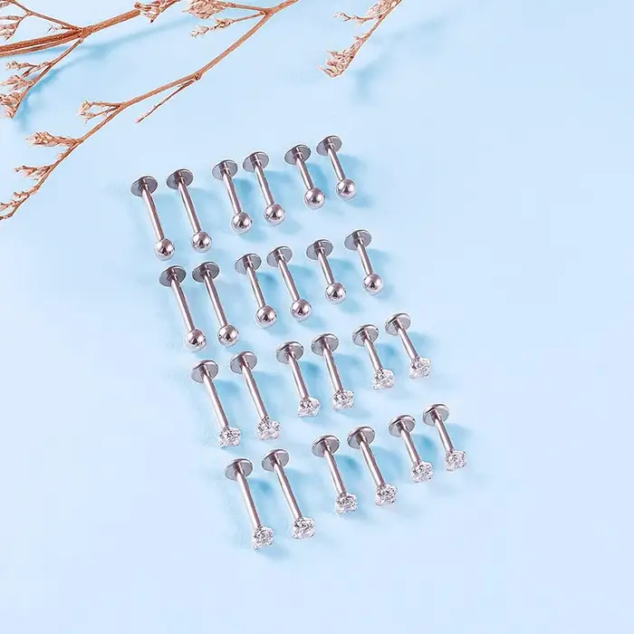 12 pièces/lot Labret Piercing ensemble acier chirurgical CZ zircone lèvre goujon barre boucle d'oreille Helix Cartilage Tragus corps bijoux 16G