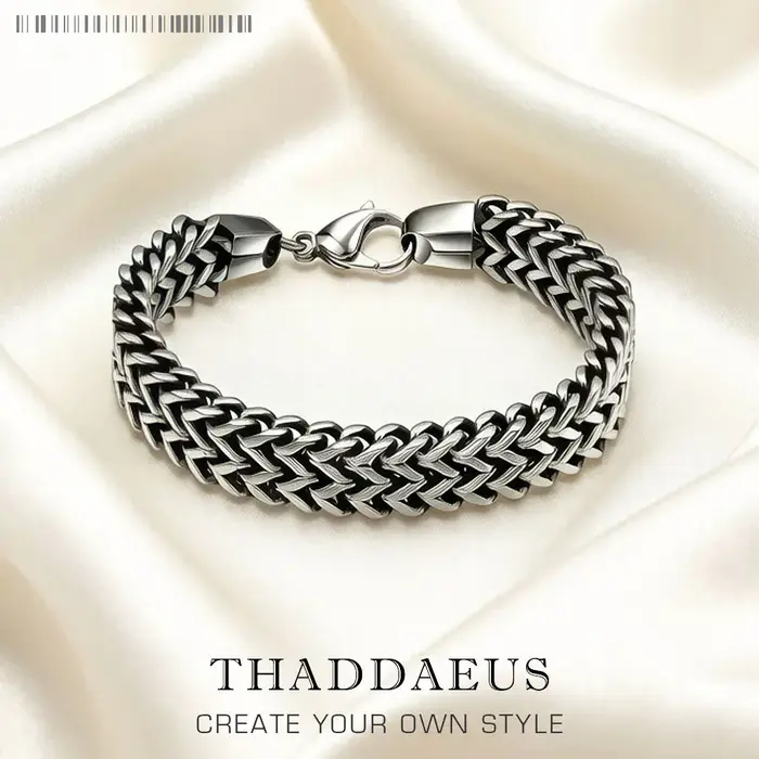 Bracelet à chaîne et maillons pour hommes, Design géométrique, avec fermoir à homard, Figaro en acie