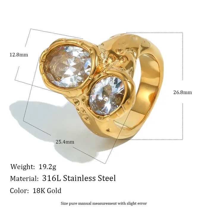 E.B.belle – bague à double tête en Zircon pour femmes, en acier inoxydable plaqué or 18 carats, bijo