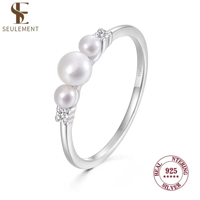 Bague en argent sterling 925 avec trois perles parfaitement rondes et zircone cubique pour femmes, bijou luxueux pour occasions spéciales, mariage, fiançailles, anniversaire et soirée