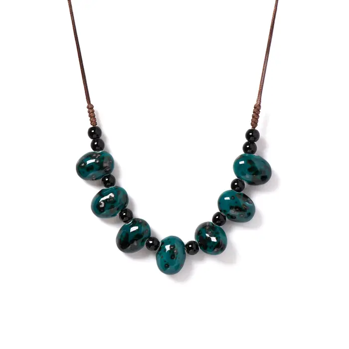 Collier en céramique émaillée fabriqué à la main, perles d'inspiration de pierre verte Vintage, bijo