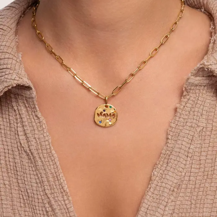 Collier MAMA Fête des Mères Pendentif Gardien Circulaire Irrégulier Nouvelle Mode en Acier Inoxydable Accessoire Cadeau Occasions Spéciales