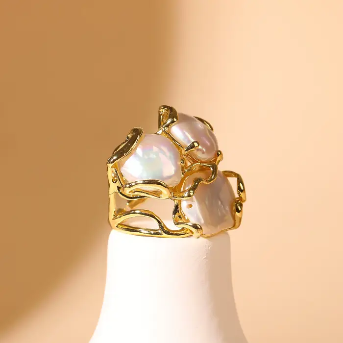 Bague en perles d'eau douce baroques plaquées or 18 carats bijou de célébration pour femme occasions spéciales mariage anniversaire