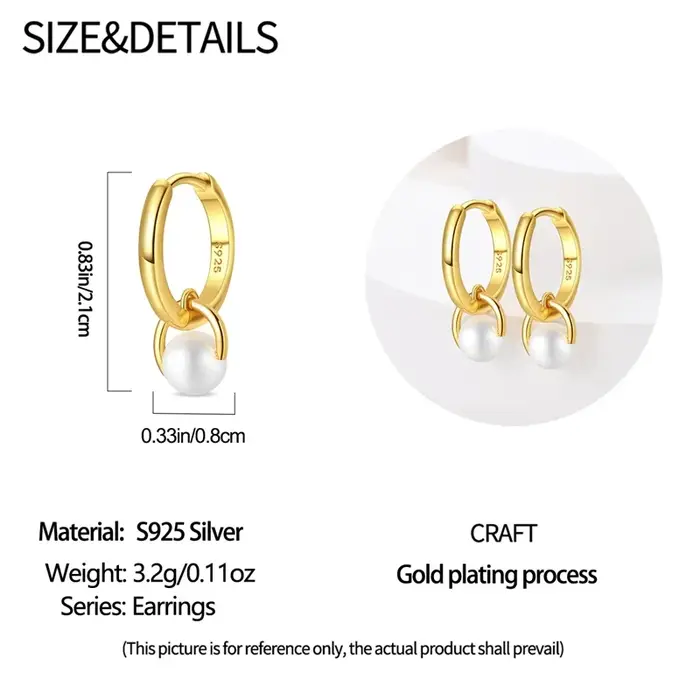 100% 925 argent Sterling perle géométrie dorée boucles d'oreilles pour les femmes mode fête d'anniversaire bijoux de