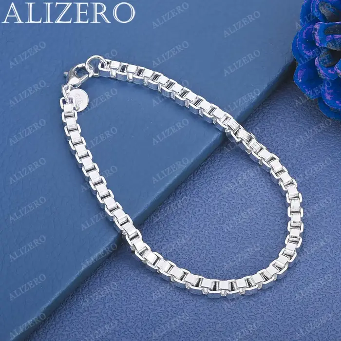 ALIZERO 925 Bracelet en argent Sterling 4mm boîte chaîne Bracelets pour femme hommes mode fête de ma