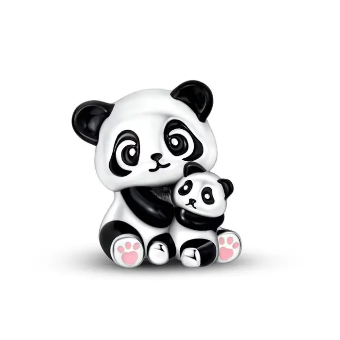 Breloques Panda Parent et Enfant en Argent Sterling 925, Perles pour Bracelet Original, Bijoux DIY p