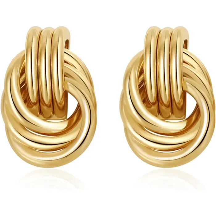 Boucles d'oreilles à nœud plaqué or 14 carats pour femmes, boucles d'oreilles hypoallergéniques légè