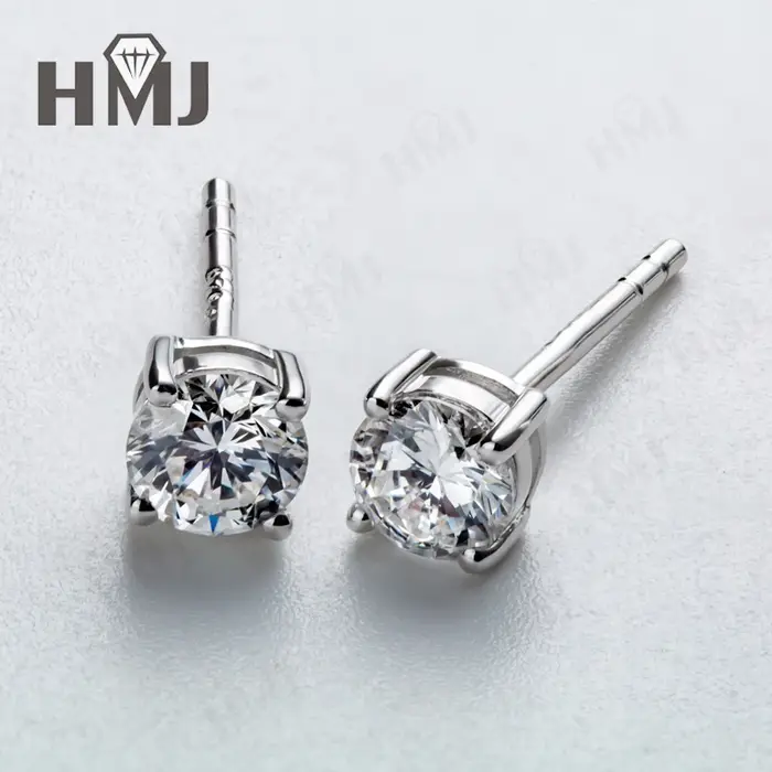 Boucles d'oreilles clous en diamant taille ronde 3mm 4mm en argent sterling 925 plaqué or 18 carats,