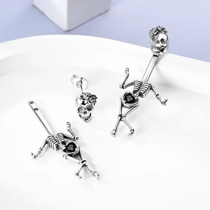 Boucles d'oreilles en argent Sterling 925 avec crâne dansant et goutte d'eau pour femmes et hommes occasions spéciales partys anniversaires mariage