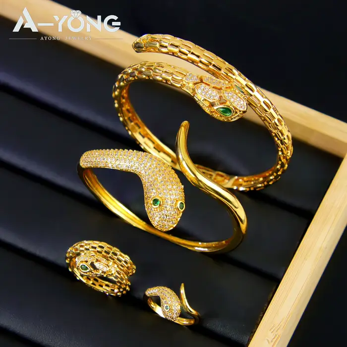Bracelet et bague Punk Hip Hop plaqué or 24 carats zircone brésilienne vintage animal motifs bijoux pour femmes occasions spéciales
