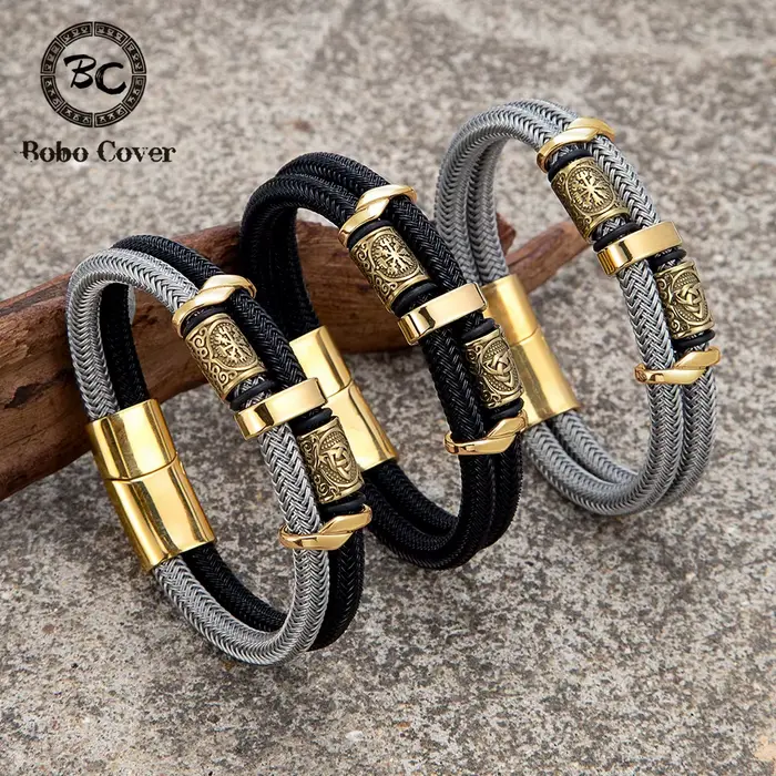 Bracelets Vikings Runes Design Unique en Acier Inoxydable pour Hommes et Femmes Occasions Spéciales