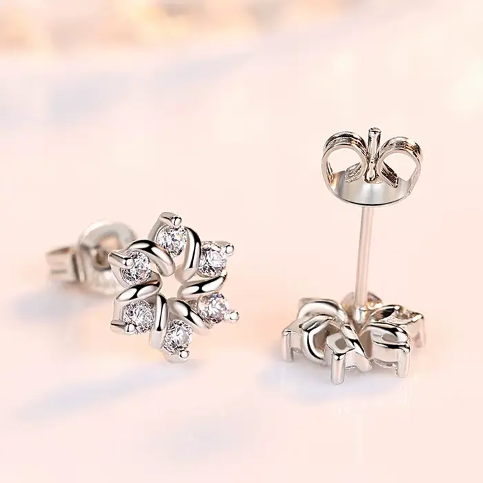 Boucles d'oreilles en argent sterling 925 véritable avec zircon cubique, clous d'oreilles en argent 