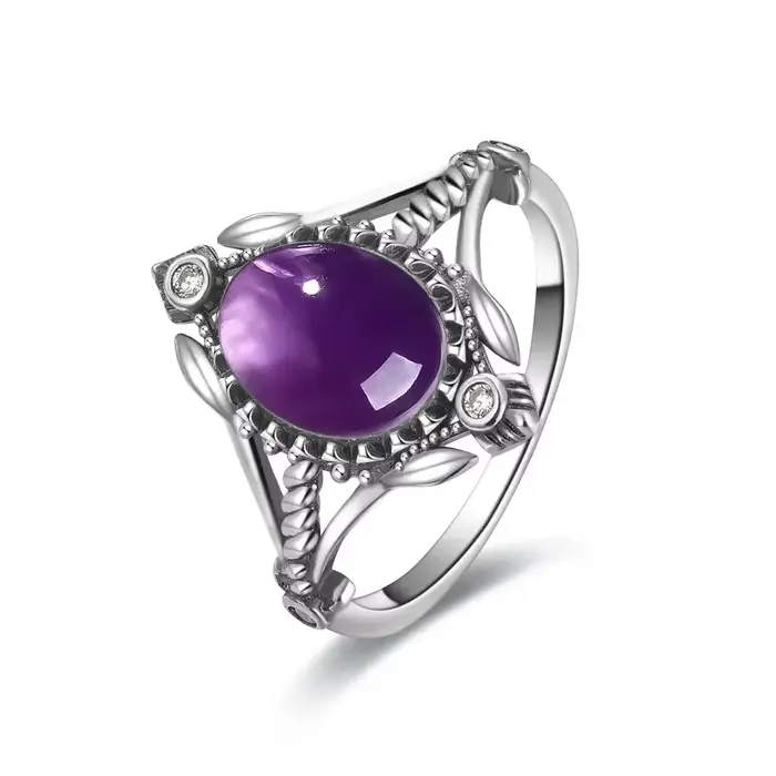 Bague Vintage en argent Sterling S925, ovale, ronde, améthyste naturelle, en forme de soleil et de fleur, bijoux fins rétro pour femmes et hommes