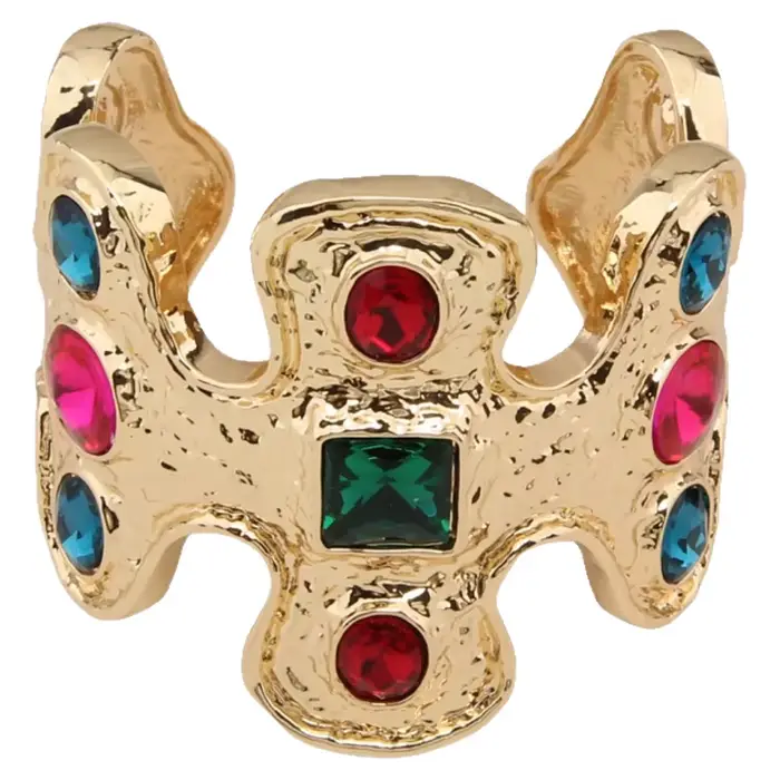 Luxueux bracelet rétro en pierres précieuses colorées à large ouverture