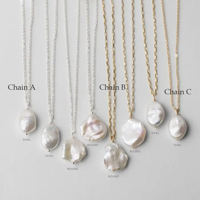 Collier de perles baroques naturelles remplies d'or 925 argent/14K