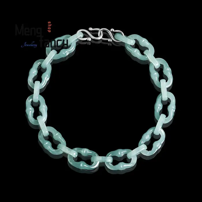Bracelet en jadéite naturelle de qualité A, bleu glace, motif bambou, style Hip Hop, personnalisé, t