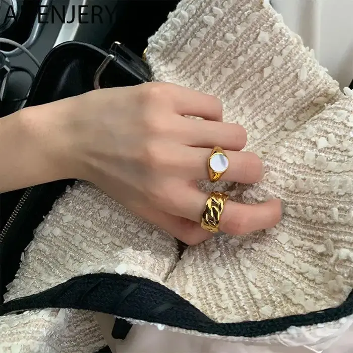 ANENJERY – bague en coquillage rond couleur argent pour femmes
