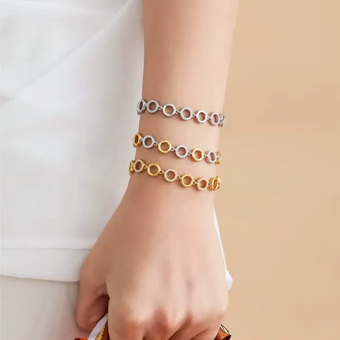 Bracelet de collier de chaîne à maillons circulaires bicolores pour femmes