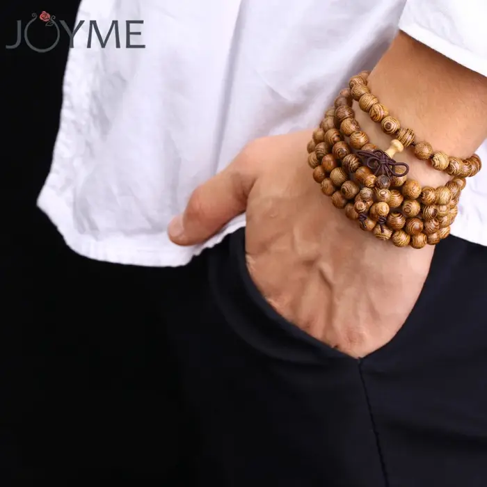 Bracelet de prière Mala 108 perles en bois de Wenge pour homme femme yoga et méditation spiritualité religieuse souvenirs cadeaux occasions spéciales