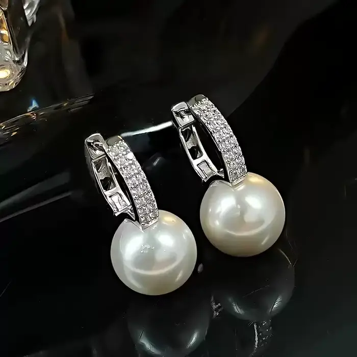 Boucles d'oreilles incrustées de perles en argent pur S925 pour femmes, bijoux de luxe, 11mm, micro, mode, vente chaude