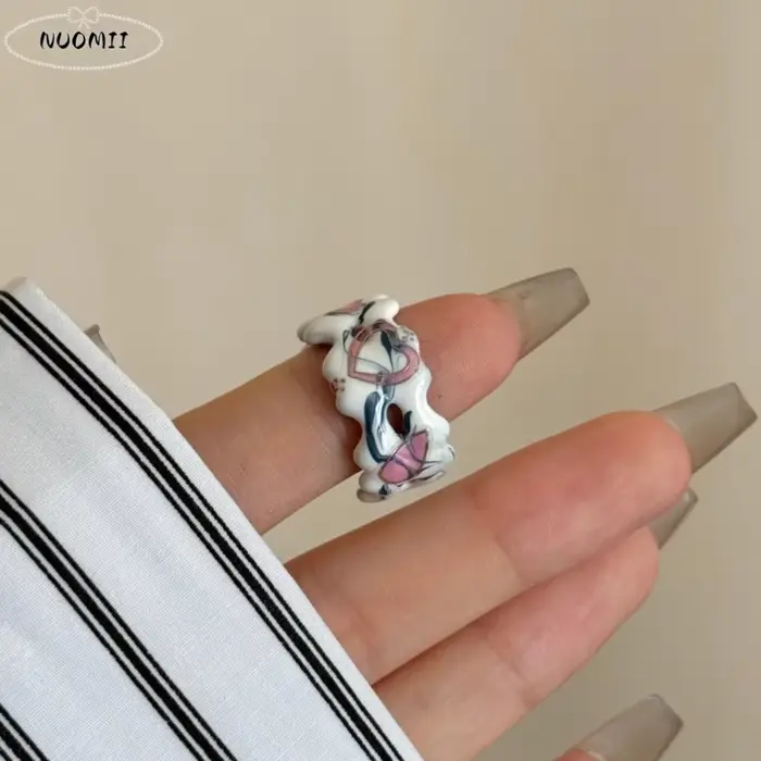 Bague ouverte en forme de cœur irrégulier, colorée, effet goutte d'huile, unique et tendance, polyvalente, pour banquets et usage quotidien
