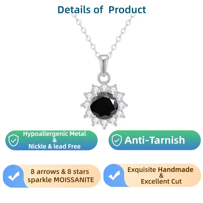 Bijoux pour femmes, bijoux de haute qualité, collier hypoallergénique, collier moissanite 2 carats pour femmes, cadeau de noël pour