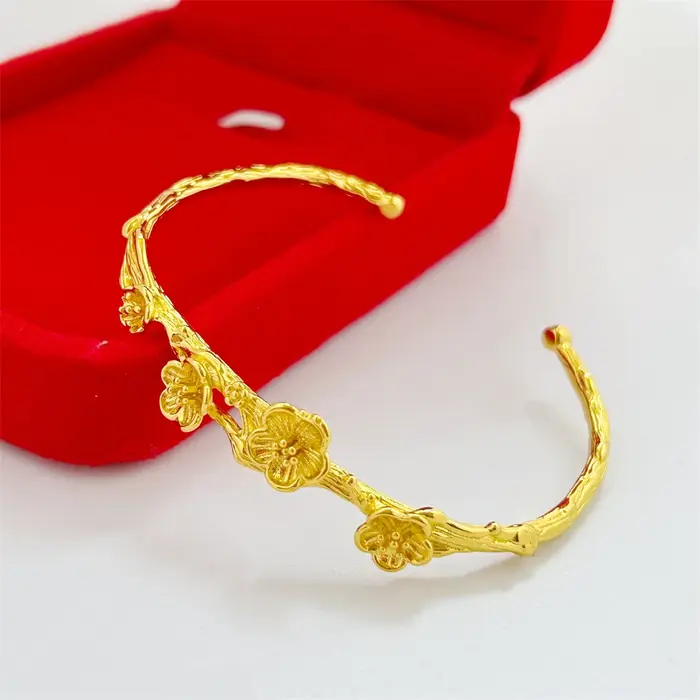 Bracelet à main en acier inoxydable pour femme, manchette ouverte fleur, bracelet réglable, accessoi