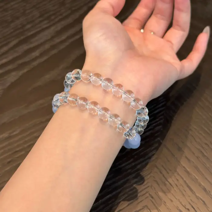 Brume de mer aigue-marine fraîche cristal blanc Double cercle Bracelet Simple exquis main chaîne Ins purifiant l'énergie