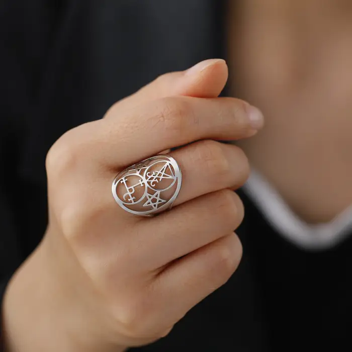 Skyrim sceau de Lilith Lucifer Sigil anneaux réglable en acier inoxydable anneau femmes hommes Protection amulette bijoux cadeaux en gros