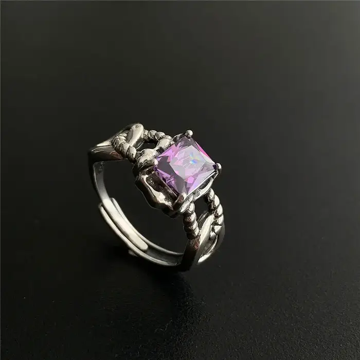 ANENJERY Marquise oeil coloré Zircon anneau pour femmes Design Vintage Thai argent couleur réglable bague femme anel anillo