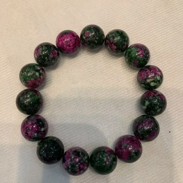 Bracelet de perles rondes en jade de fleur de pêcher colorée, bijoux de bracelet en pierre de pomme 