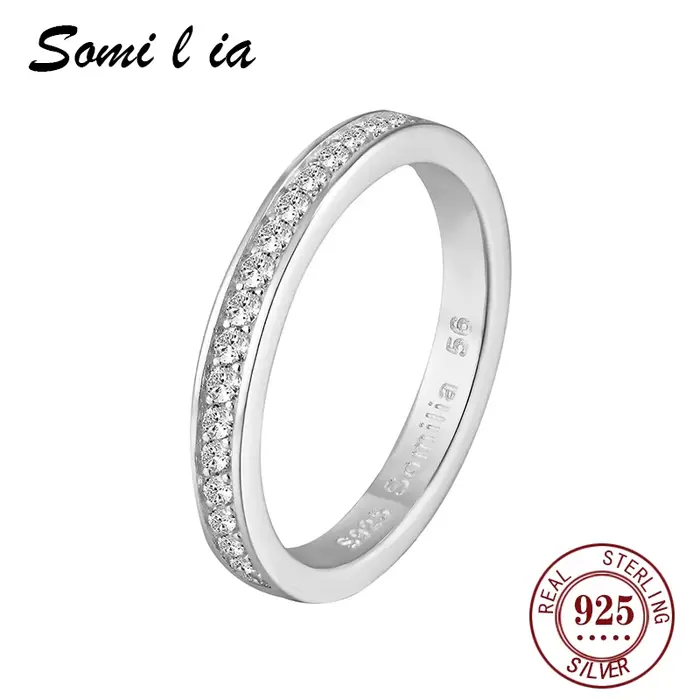 SOMILIA – bagues d'éternité simples en zircon, anneaux empilables minimalistes en argent Sterling 925 pour femmes, bijoux fins de fiançailles, cadeau