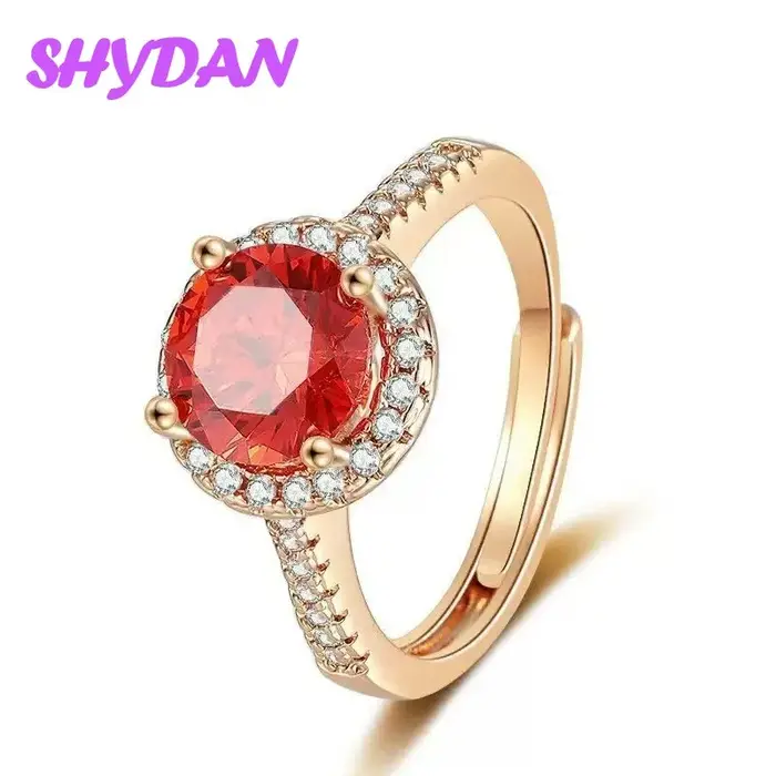 Bague SHYDAN en argent sterling 925 et or 18 carats avec zircon rouge grenat rond pour femme, bijoux