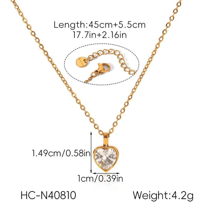 Collier pendentif cœur plaqué or 18 carats pour femme, colliers en émail CZ, hypoallergénique, acier