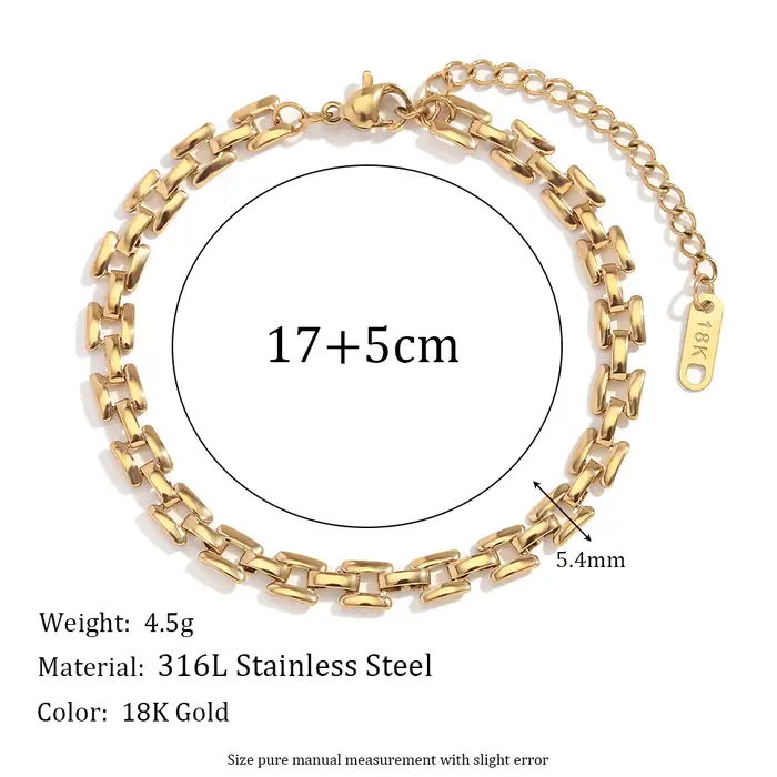 E.B.belle-Bracelets carrés faits à la main JOSION L, bijoux en acier inoxydable, plaqué or 18 carats