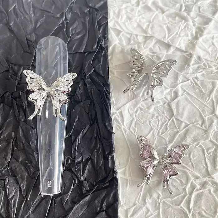 -Mariposa brillante-bijoux incrustés de Zircon, luxe polyvalent, fée chromée, papillon, ornement en cristal, décoration d'ongles, charme 404art