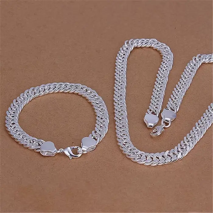 925 argent Sterling 10MM chaîne 20/24 pouces Bracelets collier ensemble de bijoux classique pour hom