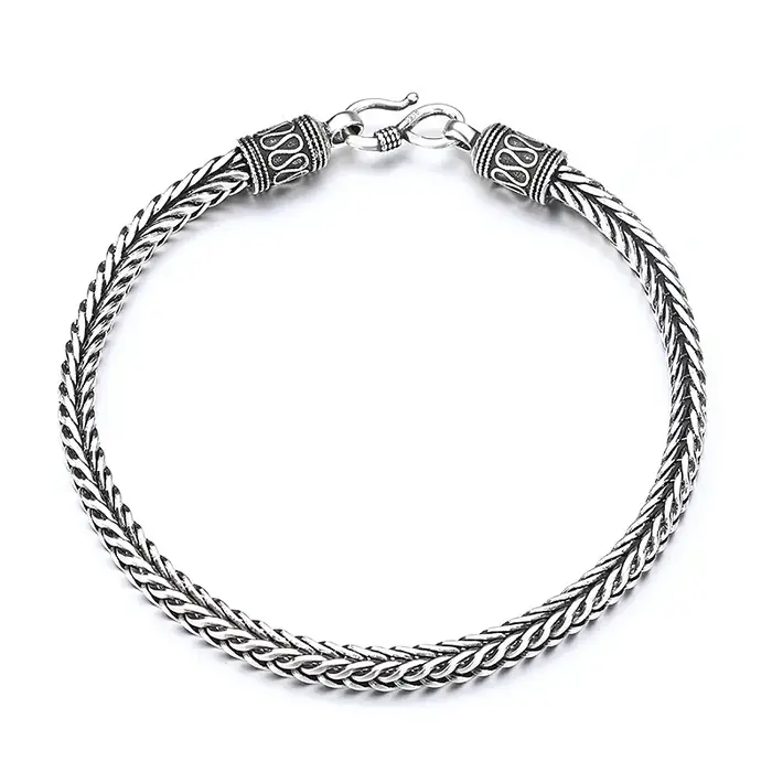 Bracelet en Argent Sterling 925 Chaîne Vintage Occasions Spéciales Fiançailles Mariage Hiphop Rock