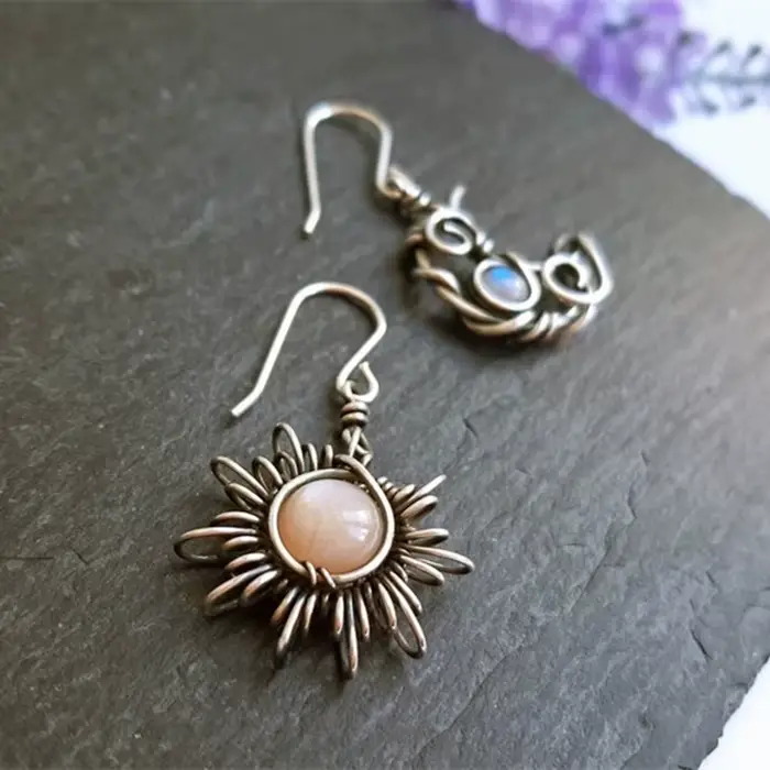 Boucles doreilles bohemian soleil lune argent vintage femmes occasion speciale mariage anniversaire soirée daily wearing