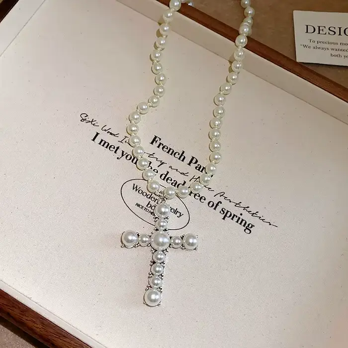 Collier pendentif croix perle noire pour femme, gothique, punk, mode, unisexe, vintage, classique, b