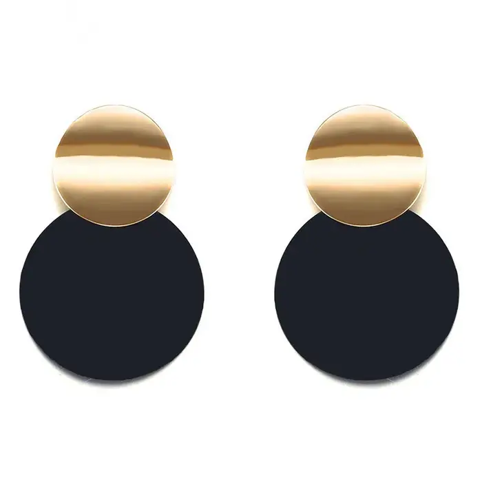 Boucle d'oreille ronde en métal noir à la mode pour femmes couleur or brillant lisse goutte boucle d