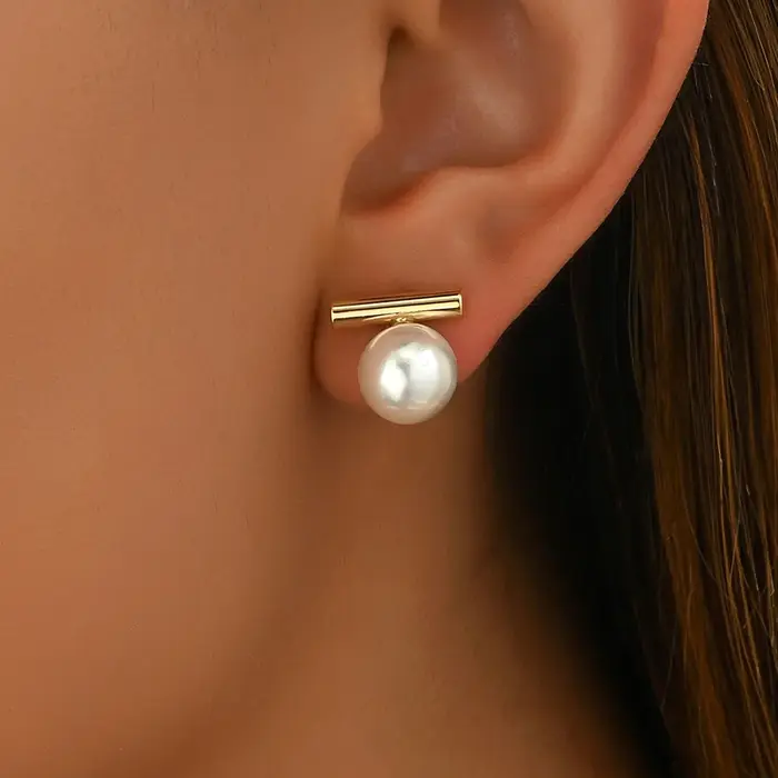 Boucles d'oreilles simples en Imitation de perles pour femmes, en alliage de couleur or, perles acry