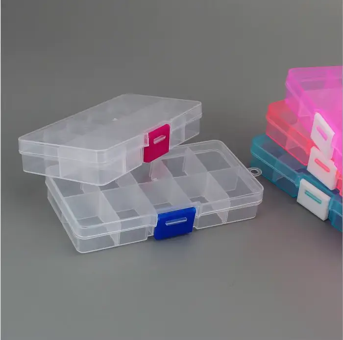 10 fentes (réglable) boîte à bijoux en plastique mallette de rangement artisanat
