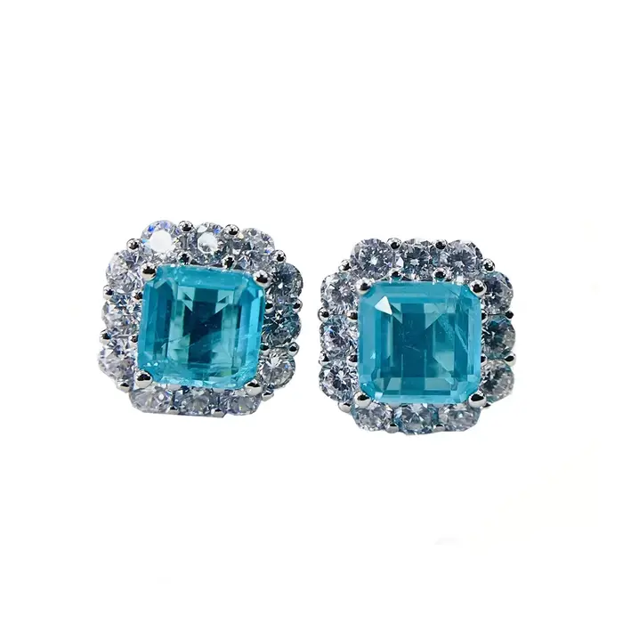 Boucles d'oreilles carrées en argent Sterling 925 pour femmes, 12x12mm, élégantes, Paraiba, Tourmaline, fiançailles, déclaration de mariage, bijoux