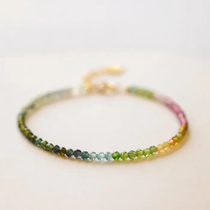 Petits bracelets en perles de tourmaline naturelle multicolores pour femmes